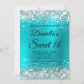 Silver Glitter Shiny Turquoise Blue Foil Sweet 16 Invitation (Front)