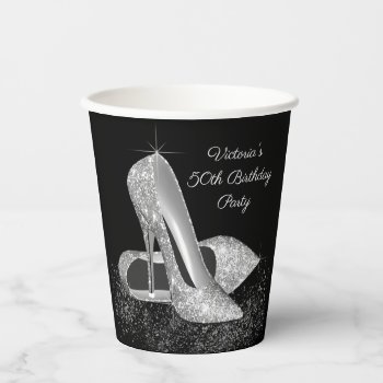 Silver Glitter Shoe Birthday Party Paper Cups by Pure_Elegance at Zazzle
