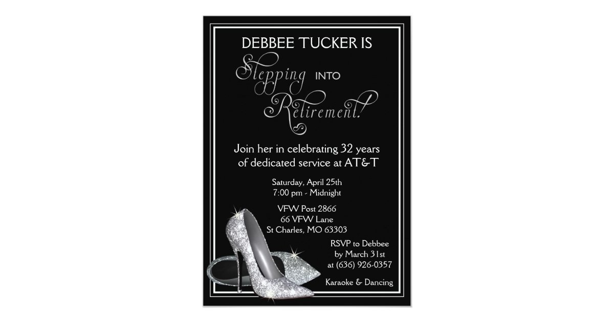 Silver Glitter Shoes Retirement Party Card | Zazzle.com