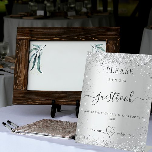 Silver glitter sign our wedding guest book
