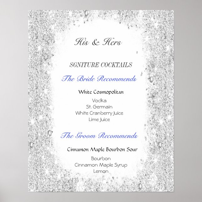 Silver Glitter, Signature Cocktails, Custom Poster (Front)