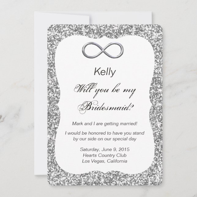 Silver Glitter Silver Infinity Bridesmaid Card (Front)