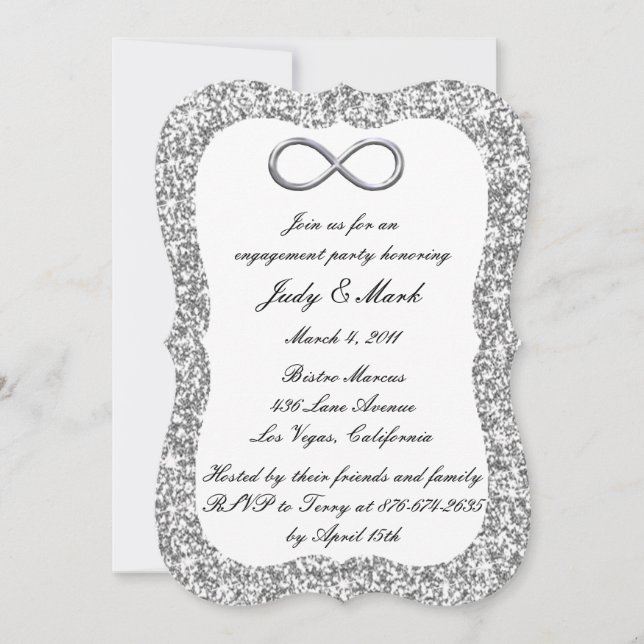 Silver Glitter Silver Infinity Engagement Party Invitation (Front)
