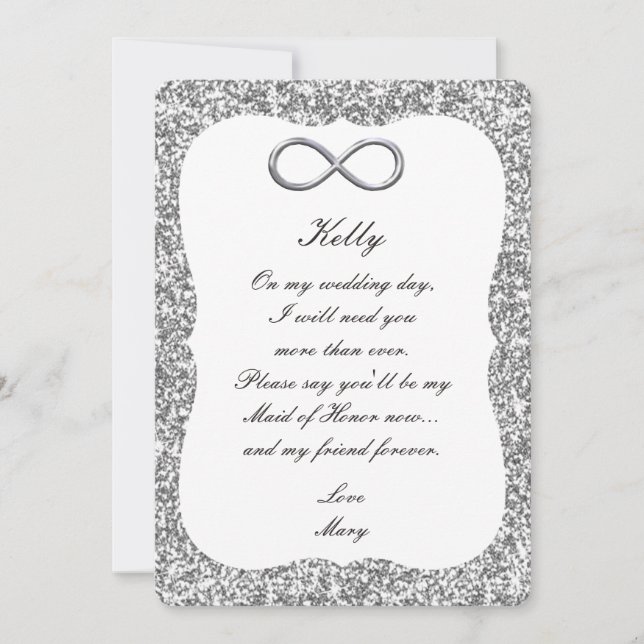 Silver Glitter Silver Infinity Maid Of Honor Card (Front)