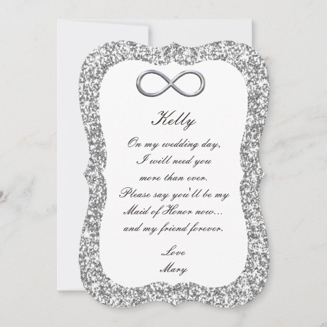 Silver Glitter Silver Infinity Maid Of Honor Card (Front)