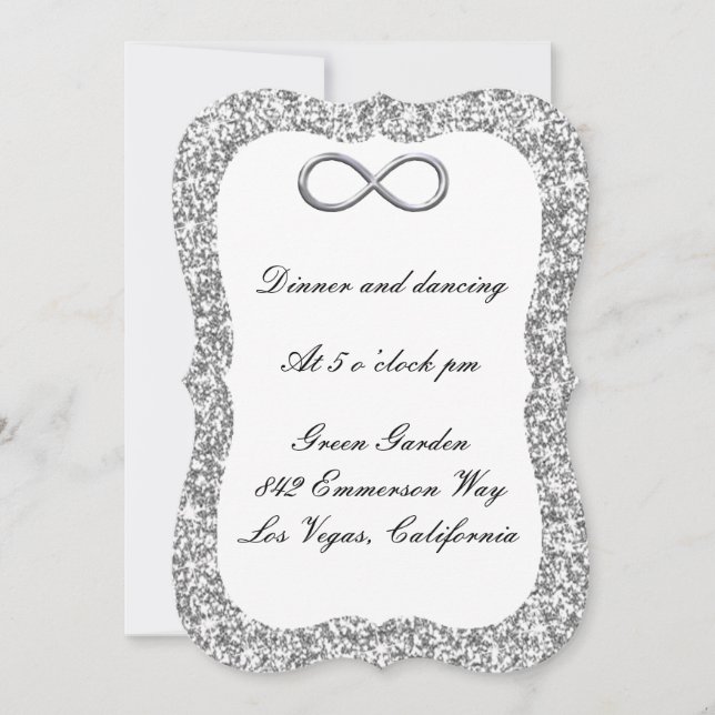 Silver Glitter Silver Infinity Reception Card (Front)