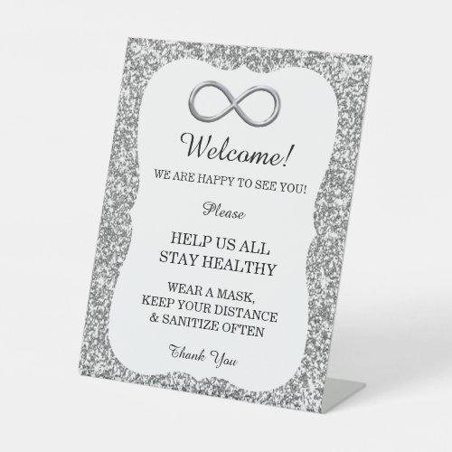 Silver Glitter Silver Infinity Wedding Safety  Pedestal Sign