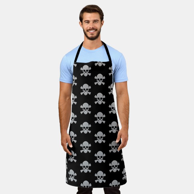 Silver Glitter Skull And Crossbones Apron (Worn)