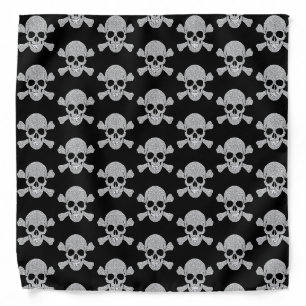 Silver Glitter Skull And Crossbones Bandana