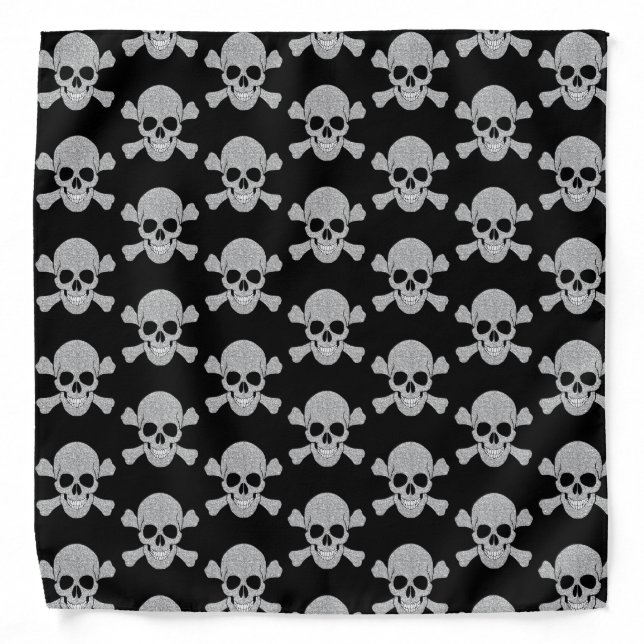 Silver Glitter Skull And Crossbones Bandana (Front)