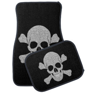 Silver Glitter Skull And Crossbones Car Floor Mat
