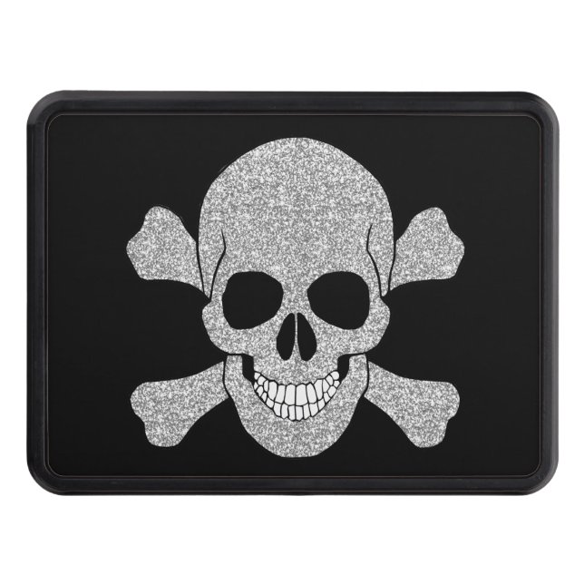 Silver Glitter Skull And Crossbones Hitch Cover (Front)