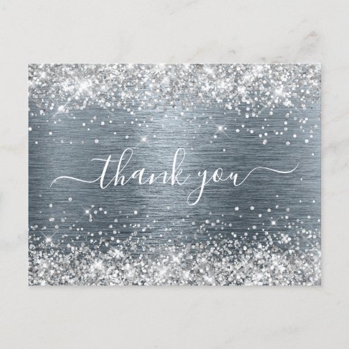 Silver Glitter Slate Foil Birthday Thank You Postcard