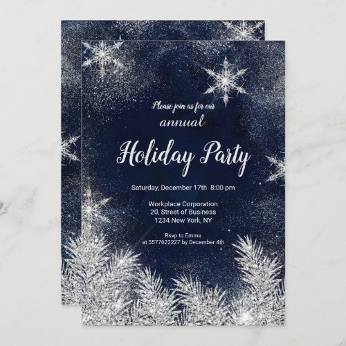 Silver glitter snow Christmas corporate holiday Invitation