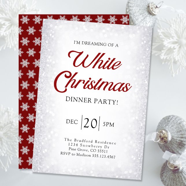 Silver Glitter Snow Christmas White  Invitation (Creator Uploaded)