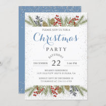 Silver Glitter Snow Holly Berries Christmas Party Invitation