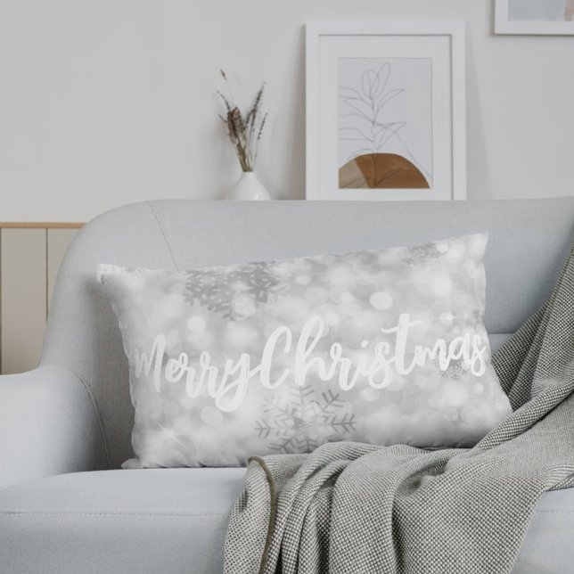 Silver Glitter Snow Personalized Lumbar Pillow (Creator Uploaded)