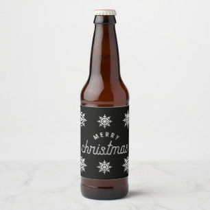 Silver Glitter Snowflake Beer Bottle Label