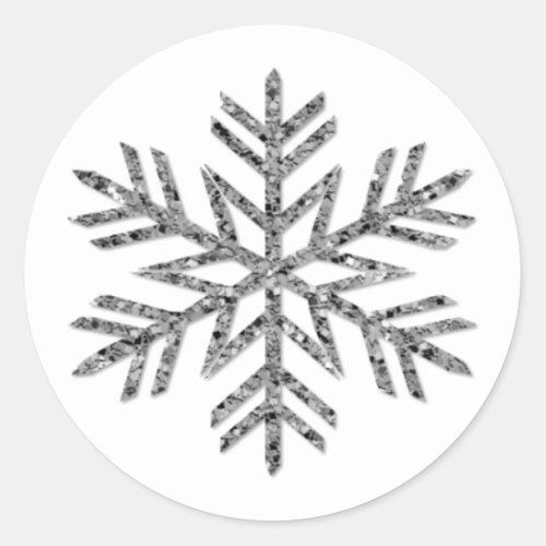 Silver Glitter Snowflake Christmas Holiday Classic Round Sticker