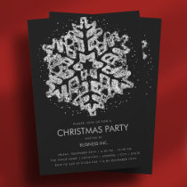 Silver Glitter Snowflake Christmas Party Black Invitation