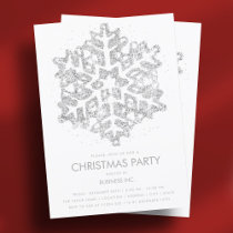Silver Glitter Snowflake Christmas Party  Invitation
