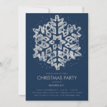 Silver Glitter Snowflake Christmas Party Navy  Invitation