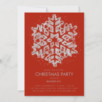 Silver Glitter Snowflake Christmas Party Red  Invitation