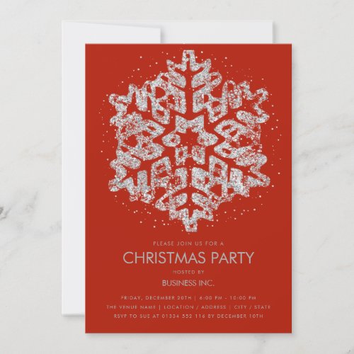 Silver Glitter Snowflake Christmas Party Red  Invitation
