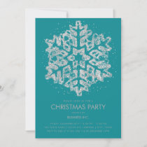 Silver Glitter Snowflake Christmas Party Teal  Invitation