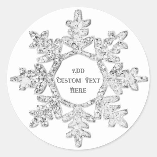 Silver Glitter Snowflake Christmas Personalized Classic Round Sticker