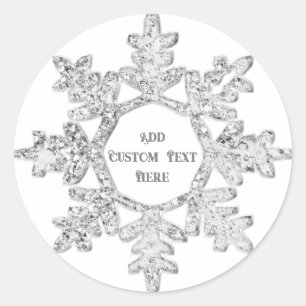 Silver Glitter Snowflake Christmas Personalized Classic Round Sticker