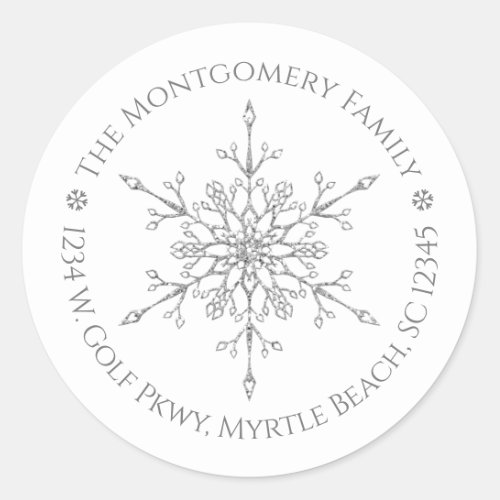 Silver Glitter Snowflake Elegant Christmas Holiday Classic Round Sticker