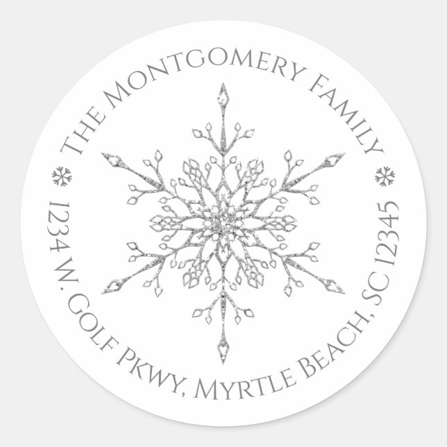 Silver Glitter Snowflake Elegant Christmas Holiday Classic Round Sticker (Front)