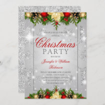 Silver Glitter Snowflake Festive Xmas Holiday  Invitation