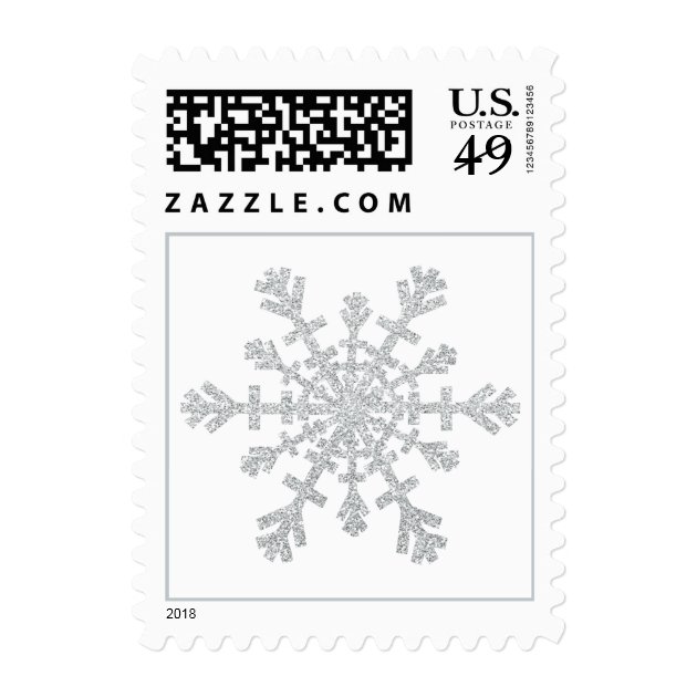 Silver Glitter Snowflake For Christmas On White Postage
