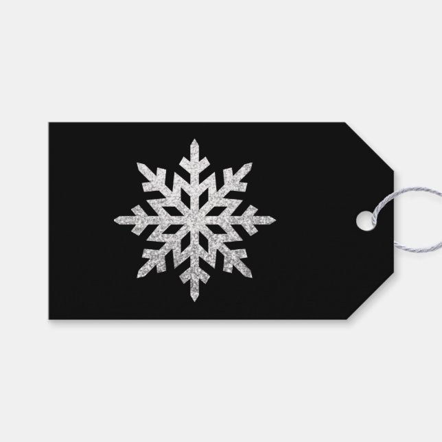 Silver Glitter Snowflake Gift Tags (Front (Horizontal))