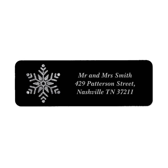 Silver Glitter Snowflake in Black Background Label (Front)