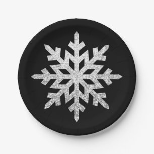 Silver Glitter Snowflake Paper Plates