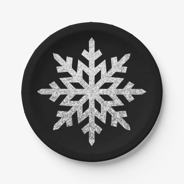 Silver Glitter Snowflake Paper Plates (Front)