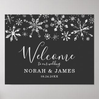 Silver Glitter Snowflake Winter Wedding Welcome Poster