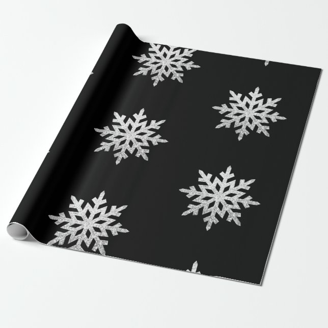 Silver Glitter Snowflake Wrapping Paper (Unrolled)