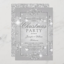 Silver Glitter Snowflake Xmas Holiday Party  Invitation