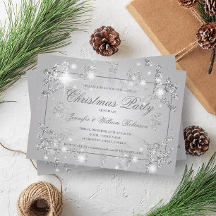 Silver Glitter Snowflake Xmas Holiday Party Invitation