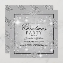 Silver Glitter Snowflake Xmas Holiday Party Invitation