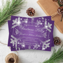 Silver Glitter Snowflake Xmas Holiday Party Purple Invitation