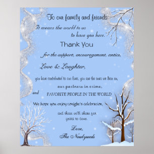 Silver Glitter Snowflakes Snow Covered Trees Poster