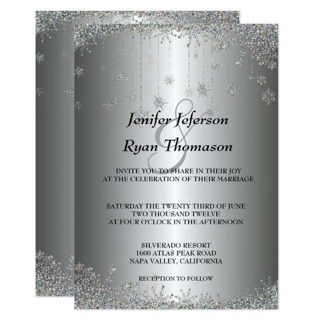 Silver Glitter Snowflakes Wedding Invitation