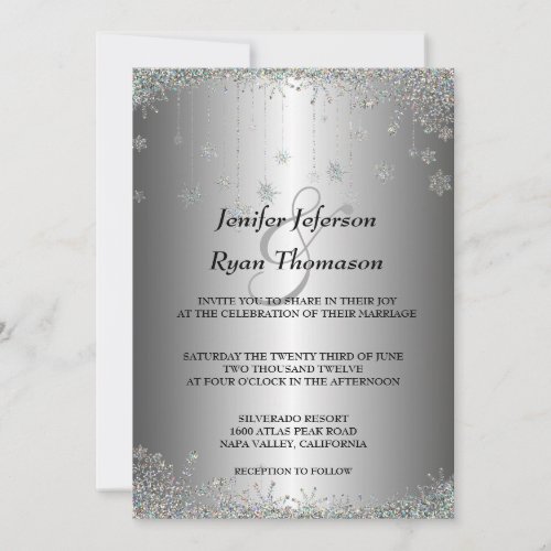 Silver glitter snowflakes wedding Invitation