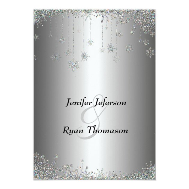 Silver Glitter Snowflakes Wedding Invitation