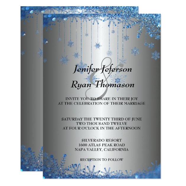 Silver Glitter Snowflakes Wedding Invitation